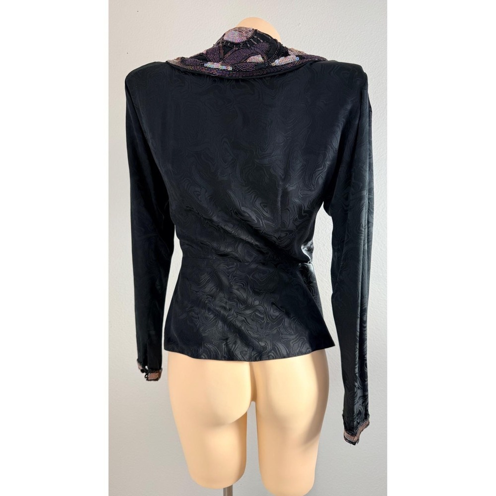 Vintage Silk Beaded Sequin Jacquard Evening Blazer Black Long Sleeve Jacket - Picture 2 of 14